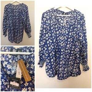 Madison Matthews Navy Floral Blouse